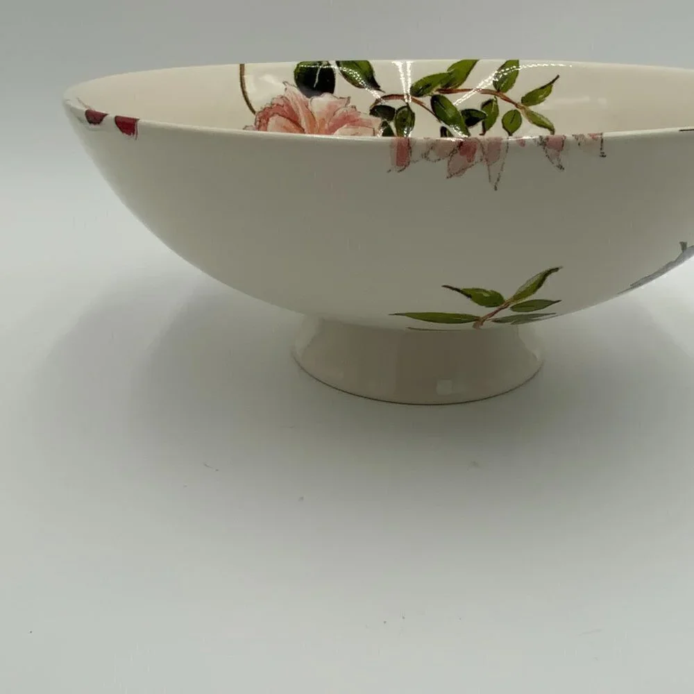 NEW Pottery Barn Large (11” diameter) Footed Serving Bowl Stoneware Floral